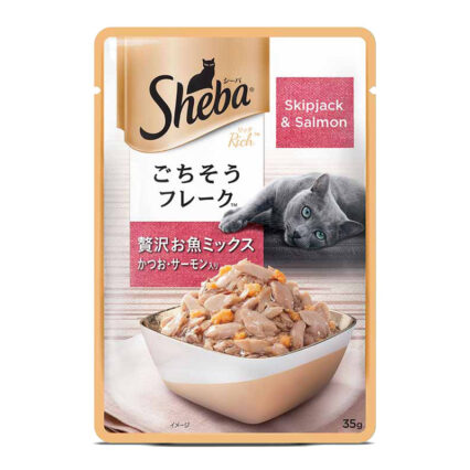 Sheba Premium Wet Cat Food – Fish Mix (Skipjack & Salmon) in Gravy, 35 g Pouch