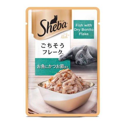 Sheba Premium Wet Cat Food – Fish with Dry Bonito Flake in Gravy, 35 g Pouch