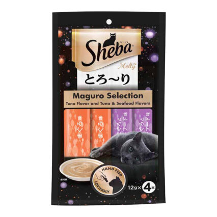 Sheba Melty Premium Cat Treat – Tuna & Tuna-Seafood Creamy Puree, 48 g (4 Sticks)