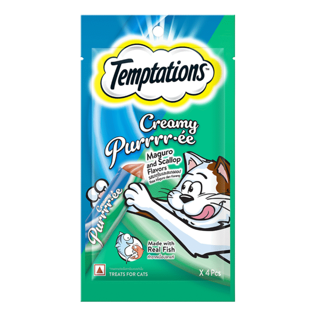 Temptations Creamy Maguro & Scallop Purrr‑ee Cat Treat – 48g ( Pack of 1 & Pack of 12)
