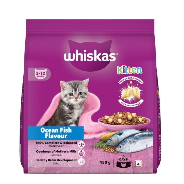 Whiskas Junior Mother Cat & Kitten (2-12 Months) Dry Cat Food, Ocean Fish Flavour (450 g | 1.1kg)