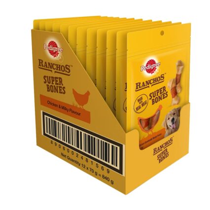 Pedigree Ranchos Super Bones – Chicken & Milky Flavour 840g | Box of 12 Packs