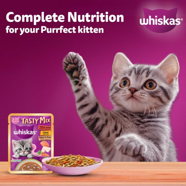 Whiskas Tasty Mix Kitten (2-12 Months) Wet Cat Food, Seafood Cocktail Carrot Flavour in Gravy, 70g (Pack Of 1 / 14 / 28) - Image 17