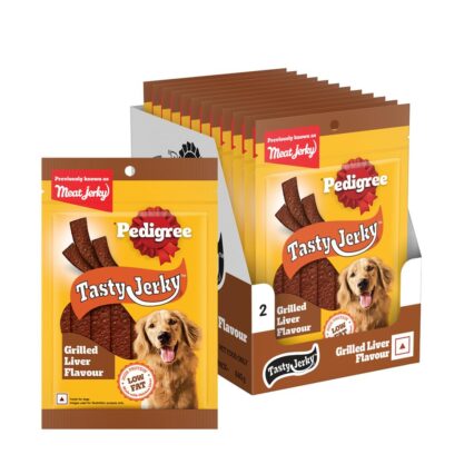 Pedigree Meat Jerky Stix Dog Treat – Grilled Liver Flavour (80g × 12 Packs)