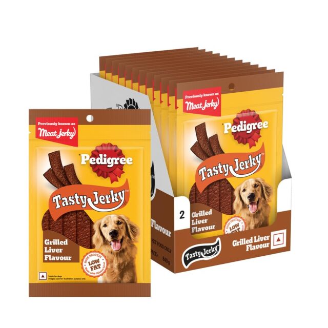 Pedigree Meat Jerky Stix Dog Treat – Grilled Liver Flavour (80g × 12 Packs)