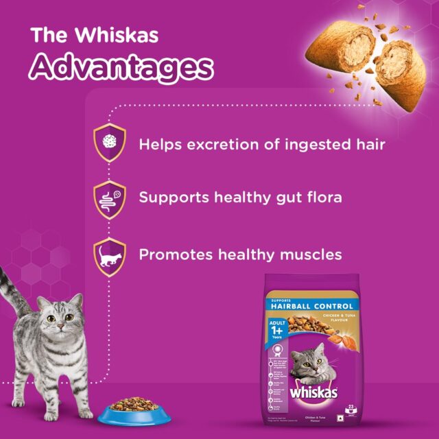 Whiskas Adult (1+ Years) Hairball Control Dry Cat Food – Chicken & Tuna Flavour (450 g | 1.1 kg) - Image 2