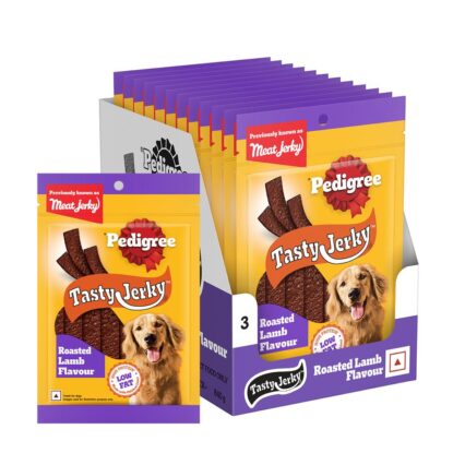 Pedigree Meat Jerky Stix Dog Treat – Roasted Lamb Flavour (80g × 12 Packs)