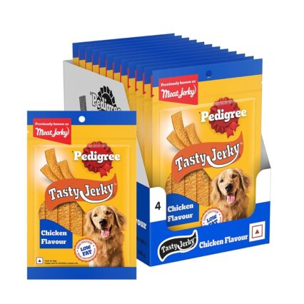 Pedigree Meat Jerky Stix Dog Treat – Barbecued Chicken Flavour (80g × 12 Packs)
