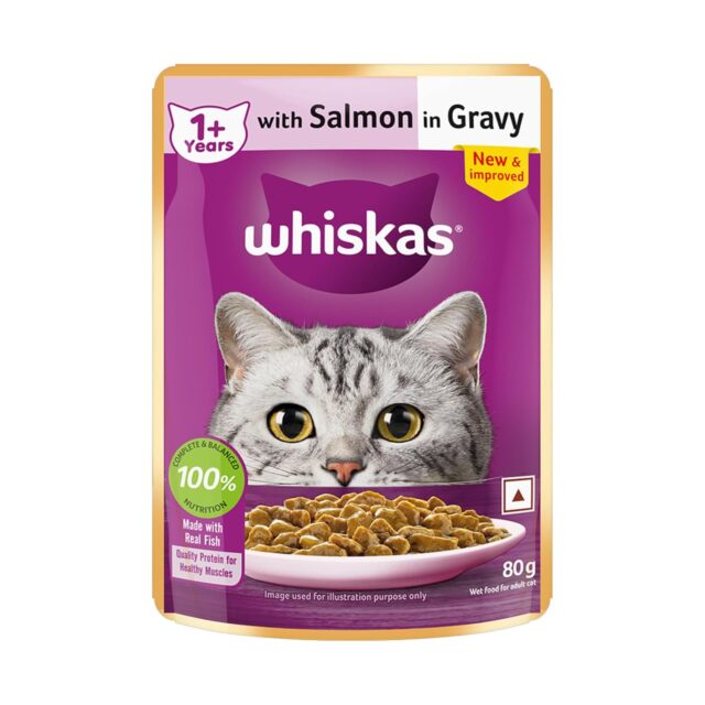 Whiskas Adult (1+ Years) Wet Cat Food – Salmon in Gravy 80g (Pack of 1 / 14 / 56)