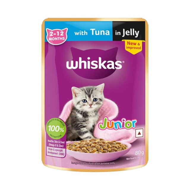 Whiskas Junior Kitten (2–12 Months) Tuna in Jelly Wet Cat Food – 80g (Pack of 1 / 14 / 56)