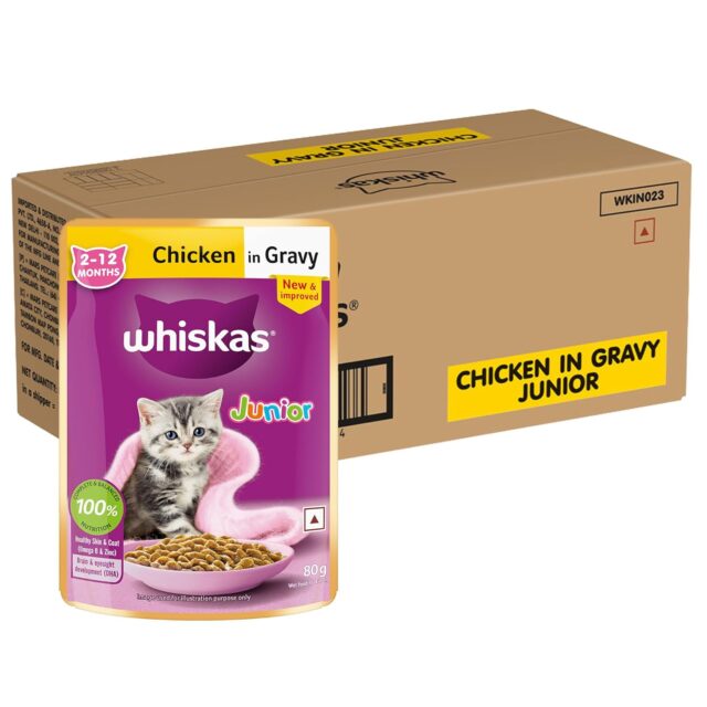 Whiskas Junior Kitten (2-12 Months) Chicken in Gravy – 80g (Pack of 1 / 14 / 56) - Image 3