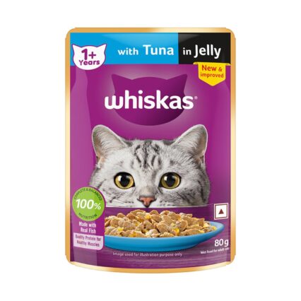 Whiskas Adult (1+ Years) Tuna in Jelly Wet Cat Food – 80g (Pack of 1 / 14 / 56)