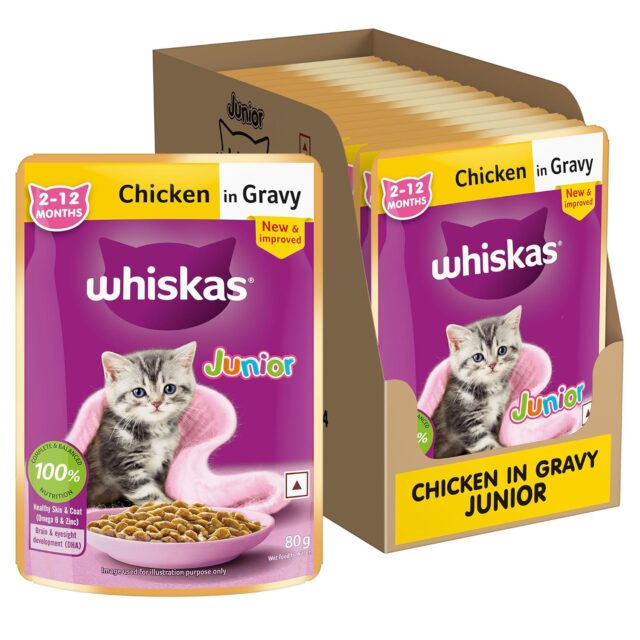 Whiskas Junior Kitten (2-12 Months) Chicken in Gravy – 80g (Pack of 1 / 14 / 56) - Image 2