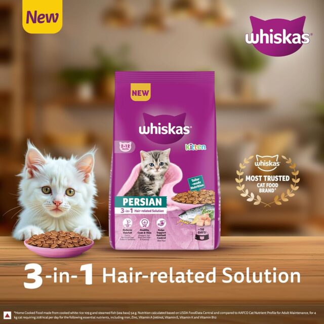 Whiskas Persian Kitten (2–12 Months) Dry Cat Food (400 g | 1.1 kg | 2.8 kg | 6.8 kg) - Image 3