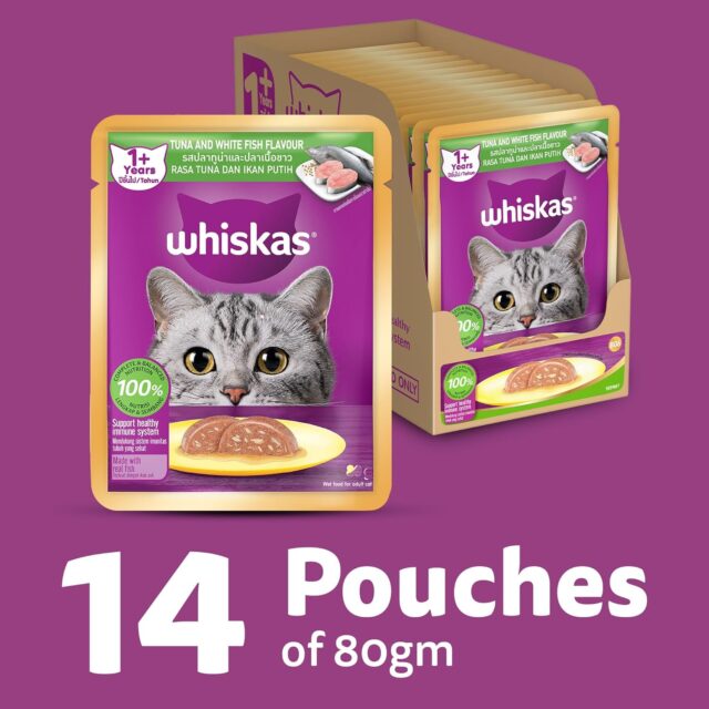 Whiskas Adult (1+ Years) Wet Cat Food, Tuna & White Fish Flavour 80g (Pack of 1 / 14 / 28) - Image 4