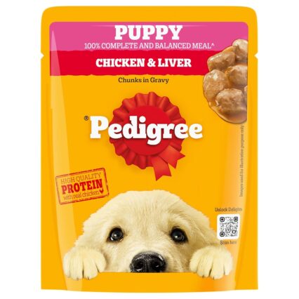Pedigree Puppy Wet Dog Food – Chicken Chunks in Gravy, 70 g (Pack of 1 / 15 / 30)