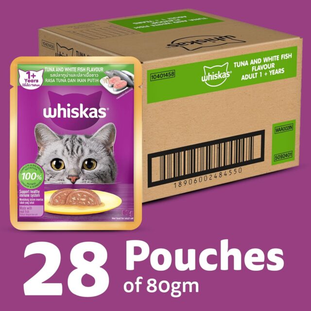 Whiskas Adult (1+ Years) Wet Cat Food, Tuna & White Fish Flavour 80g (Pack of 1 / 14 / 28) - Image 6