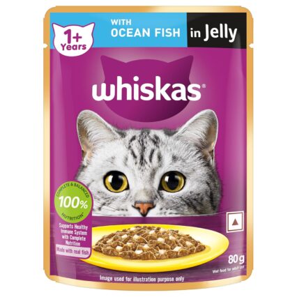 Whiskas Adult (1+ Years) Wet Cat Food – Ocean Fish Flavour 80g (Pack of 1 / 14 / 28)