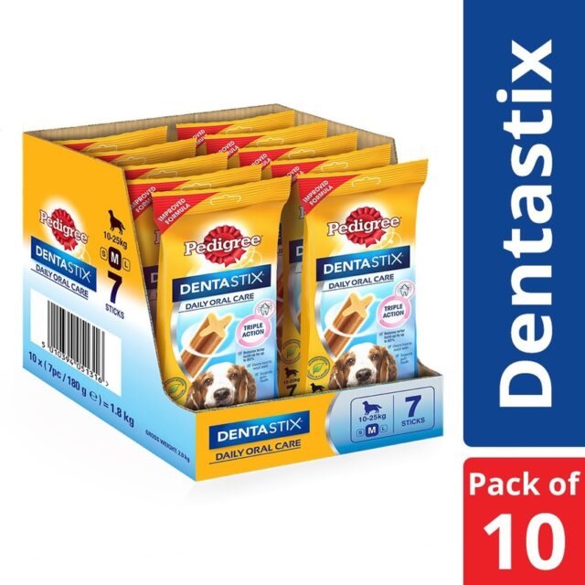 Pedigree Dentastix Oral Care – Adult Medium Breed (10–25 kg), 180 g (7 sticks) – 10‑Pack Box