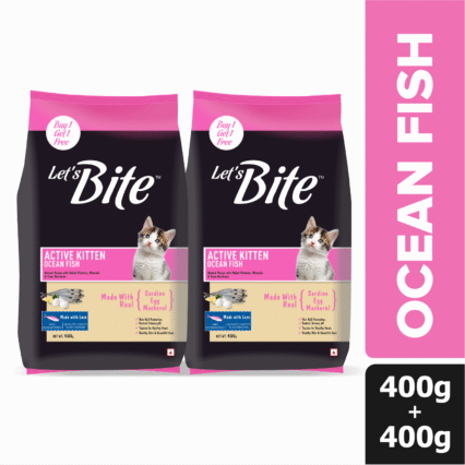 Let’s Bite Active Kitten Cat Dry Food 400 gm (Buy 1 Get 1 Free)