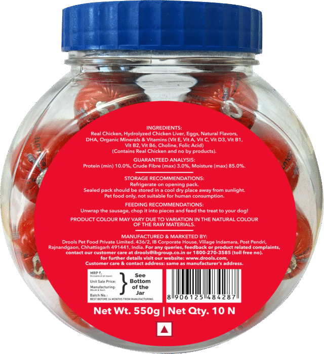 Drools Real Chicken Sausage for Dogs – 10 Pieces Jar (300 g) - Image 2