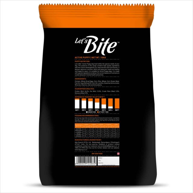 Let's Bite Active Puppy Chicken Dog Dry Food  – 10kg (+1kg Free Inside) - Image 3