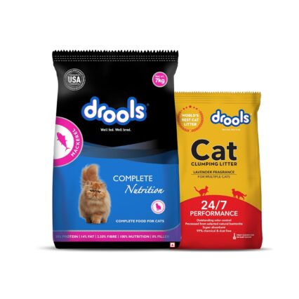 Drools Dry Adult Cat Food – Real Mackerel, 7 kg + Free 5 kg Drools Cat Litter