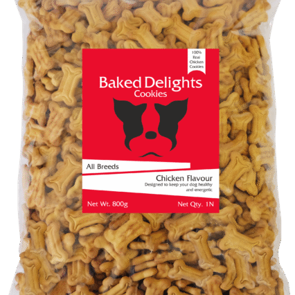 Baked Delights Chicken Flavour – Real Chicken Baked Cookies, Bone Shaped Dog Treats, 800 g
