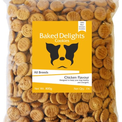 Baked Delights Chicken Flavour, Real Chicken Baked Cookies, Round Shaped – Dog Treats, 800 g
