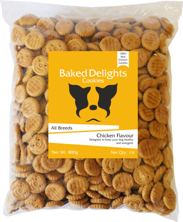 Baked Delights Chicken Flavour, Real Chicken Baked Cookies, Round Shaped – Dog Treats, 800 g