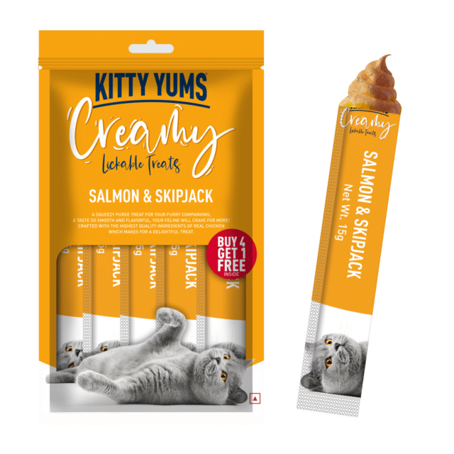 Kitty Yums Salmon & Skipjack Creamy Cat Treats (5 Sticks)