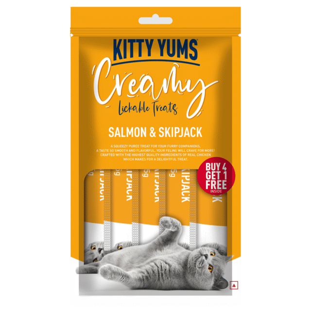 Kitty Yums Salmon & Skipjack Creamy Cat Treats (5 Sticks) - Image 2