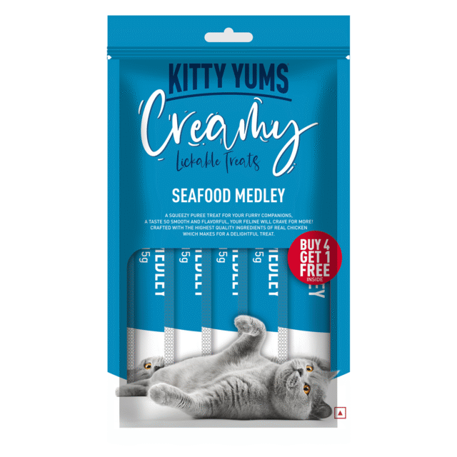 Kitty Yums Seafood Medley Creamy Cat Treats (5 Sticks) - Image 2