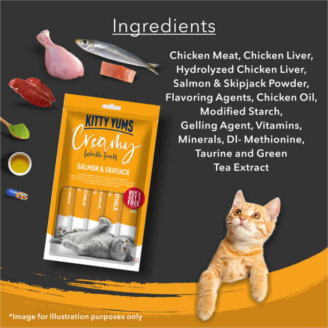 Kitty Yums Salmon & Skipjack Creamy Cat Treats (5 Sticks) - Image 6