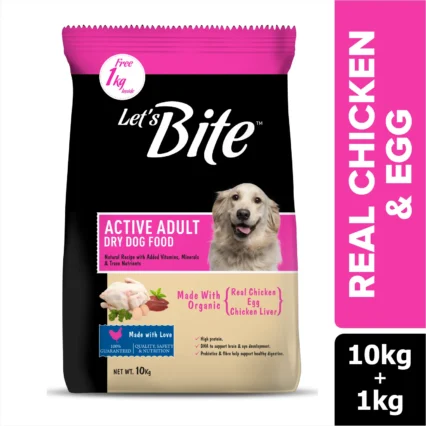 Let's Bite Active Adult Chicken Dog Dry Food – 10kg (+1kg Free Inside)