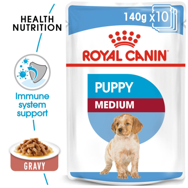 Royal Canin Medium Puppy Gravy Dog Wet Food (10x140g) - Image 2